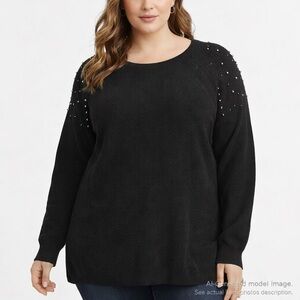 312. NWT INC International Concepts Black Studded Shoulder Knit Sweater 4X